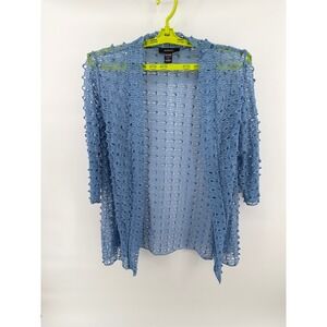 Kaktus Womens Large Blue Open Knit Crochet Cardigan 3/4 Sleeve Lightweight Boho